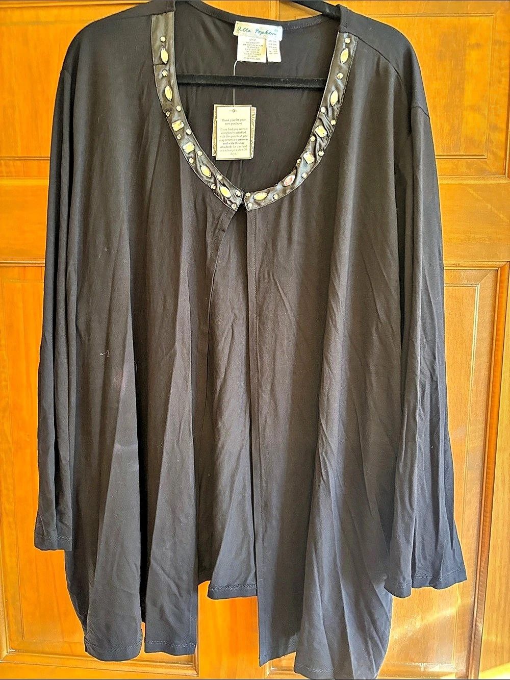 Ula Popken Embellished Neckline open front cardigan in Black Size 32